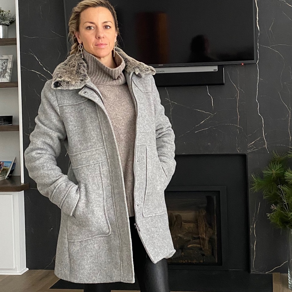 LOFT Gray Wool Coat with Faux Fur Collar NWT